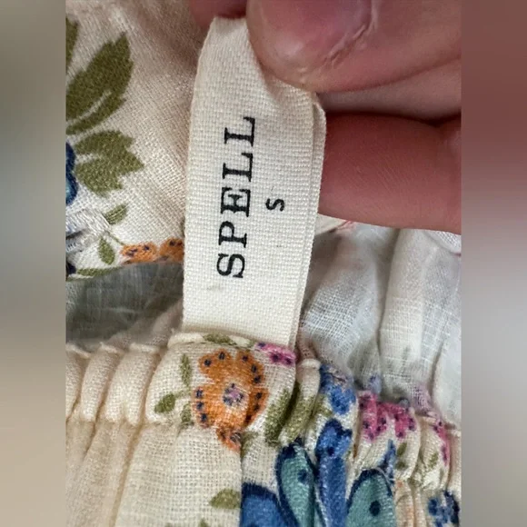 Spell Solstice Floral Wide-Leg Linen Pants - Cream and Pink